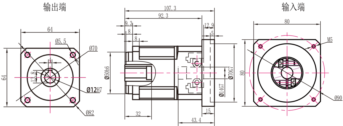 AB60转90一级孔输出外形图