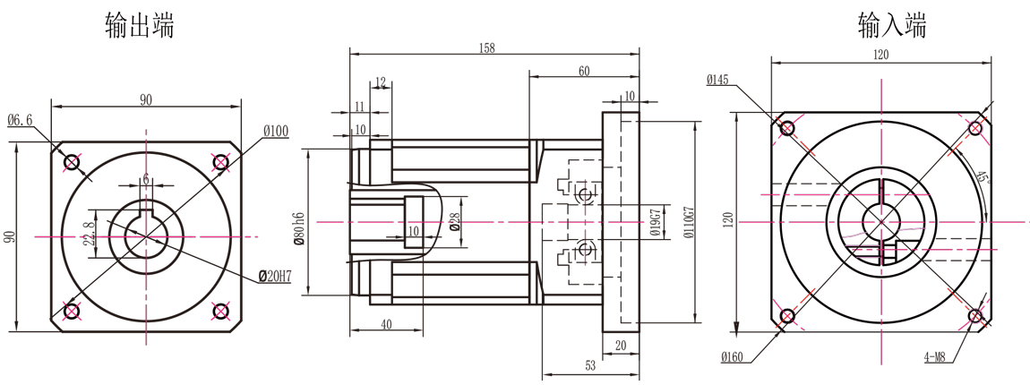 AB90转120二级孔输出外形图