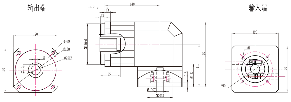 ABR120转90一级孔输出外形图