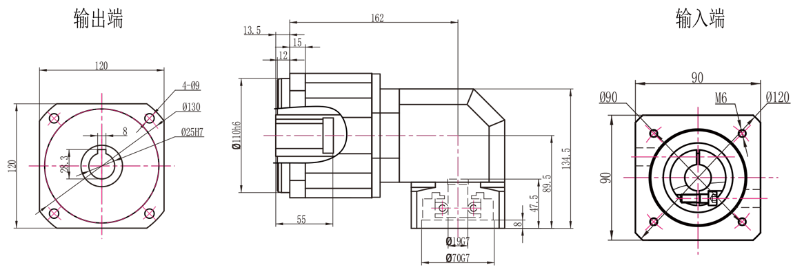 ABR120转90二级孔输出外形图