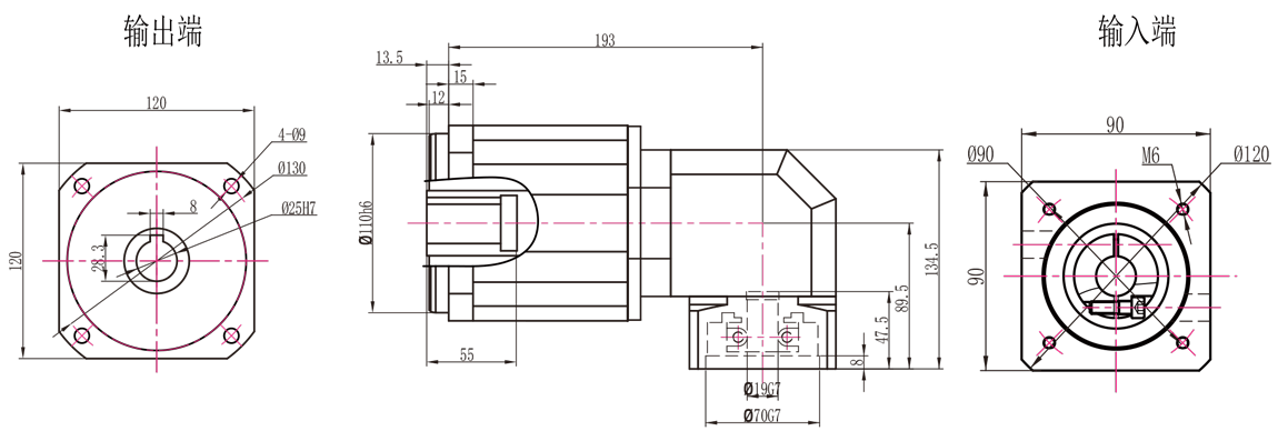 ABR120转90三级孔输出外形图