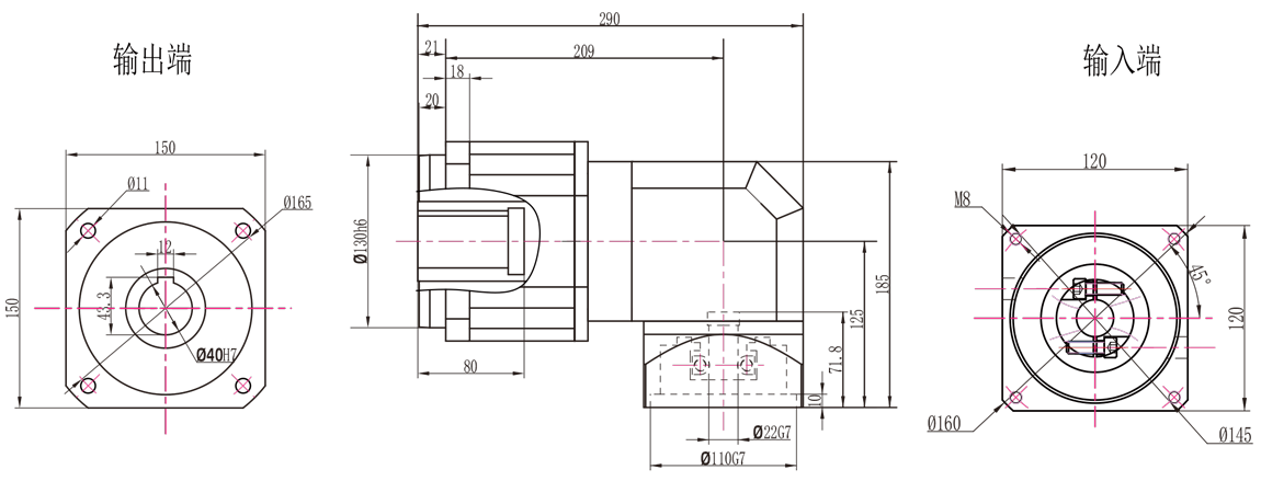 ABR142 二级孔输出外形图（22-110-145-M8接口）